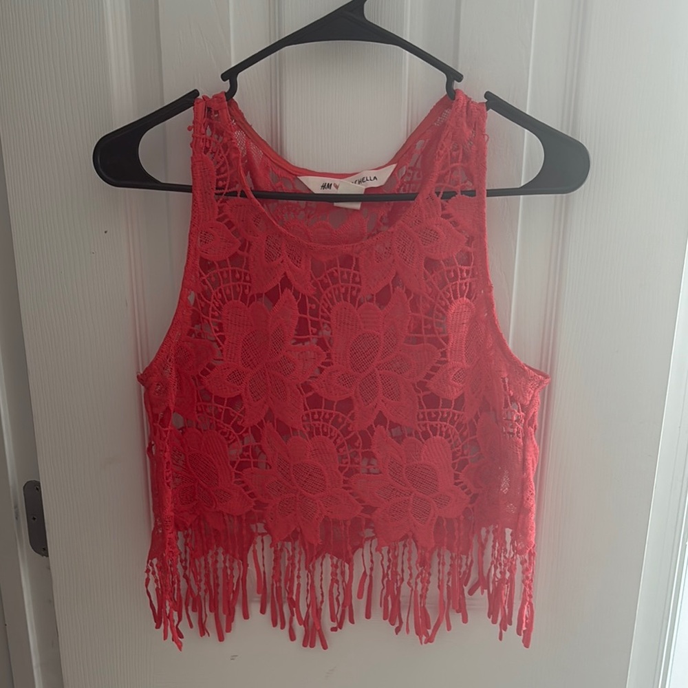 H&M Orange Embellished Sleeveless Crop Top